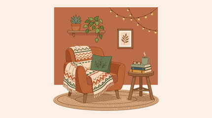 Fototapeta premium Cozy Reading Nook with Armchair and Plants