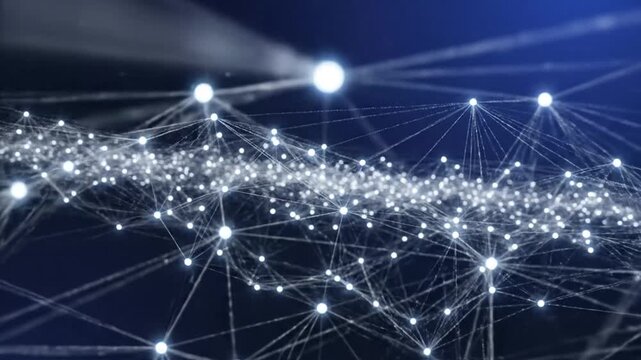 Abstract blue digital network with glowing nodes and connections