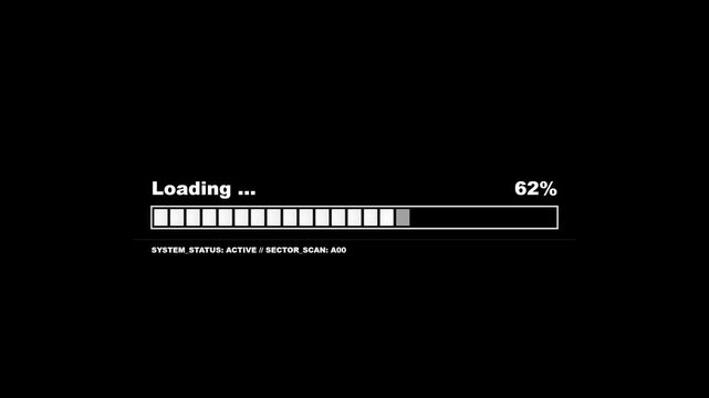 Digital Loading Progress Bar Displaying Sixty Two Percent Completion on Dark Background