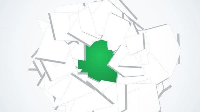 Abstract Green Square Shape Surrounded by Floating White Geometric Rectangular Paper Fragments
