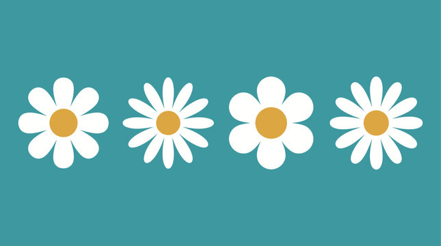 Camomile icon set. White daisy chamomile. Cute round flower plant collection. Growing concept. Love card symbol. Flat design. blue background. Isolated.