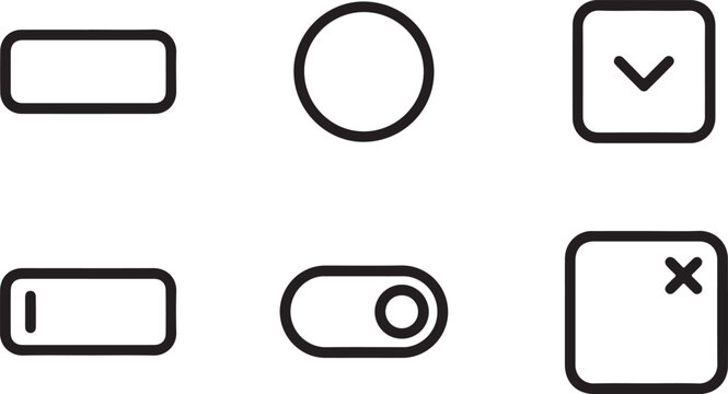 Set of simple black outline user interface web icons for mobile apps and website buttons including switches and check marks Vector