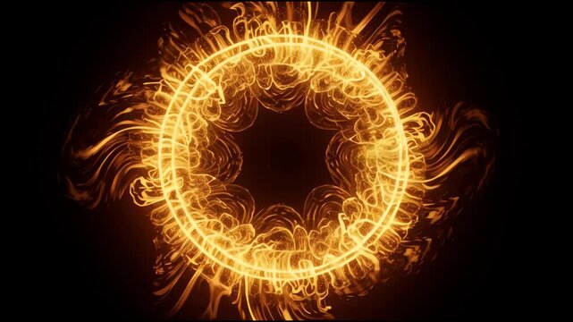 A mesmerizing abstract animation featuring a glowing orange fiery ring with dynamic energy particles, creating a vortex effect. Perfect for sci-fi, fantasy, or tech-related video backgrounds and