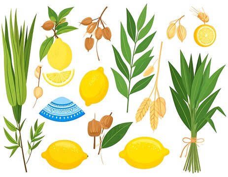 Lulav and etrog Sukkot symbols illustration.