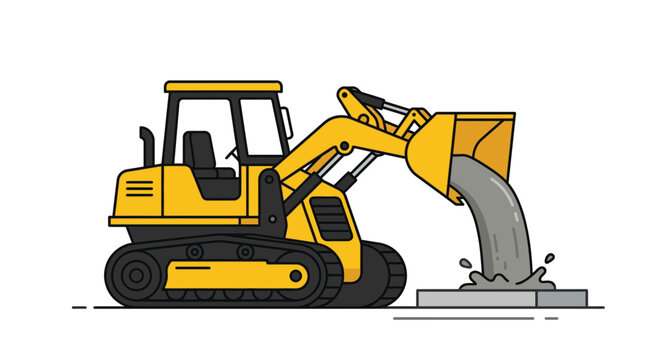 Yellow Compact Track Loader Pouring Concrete onto Foundation