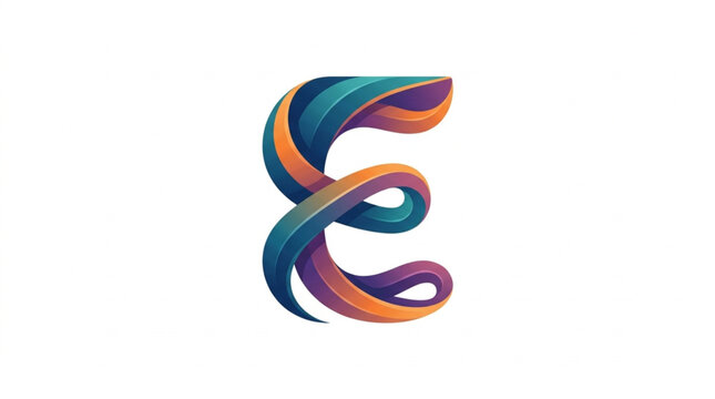 Abstract colorful swirling letter E graphic design.