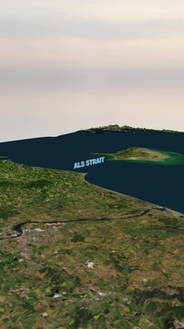 ALS Strait 3D Terrain Map and Maritime Geography Animation 4K Vertical