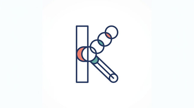 Abstract geometric letter K with circles and lines.