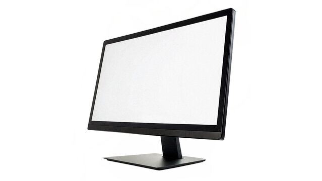 Modern minimalist black desktop computer monitor screen display mockup template isolated on transparent background cut out