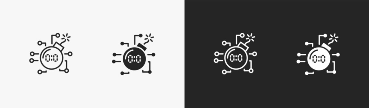 Set of malware icon in black and white collection