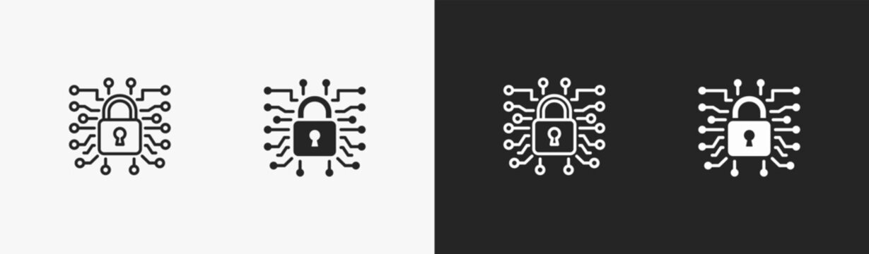 Set of encrypt icon in black and white collection