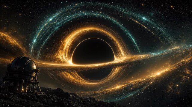 Rotating black hole accretion disk deep space animation