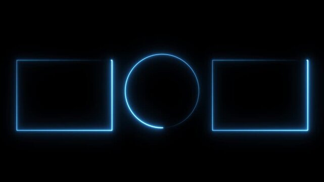 Neon blue glowing end screen template with animated rectangles and circle for you tube outro light frame