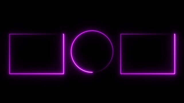 Neon purple glowing end screen template with animated rectangles and center circle for you tube outro