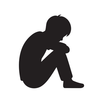 Sitting sad young man silhouette vector