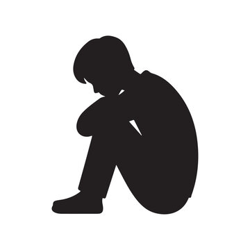 Sitting sad young man silhouette vector