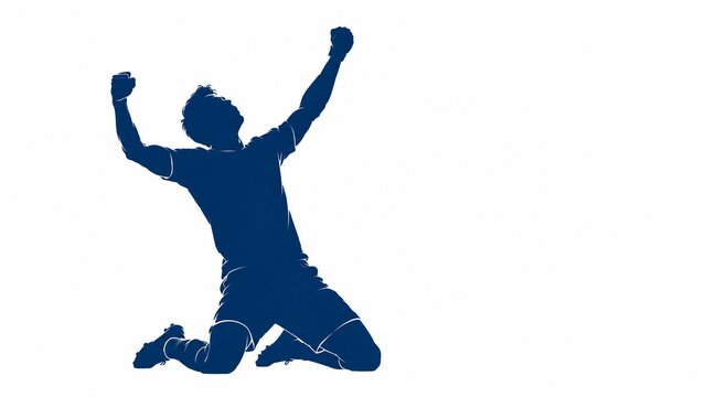 片膝をついて両腕を上げ勝利を喜ぶスポーツ選手のシルエットイラスト