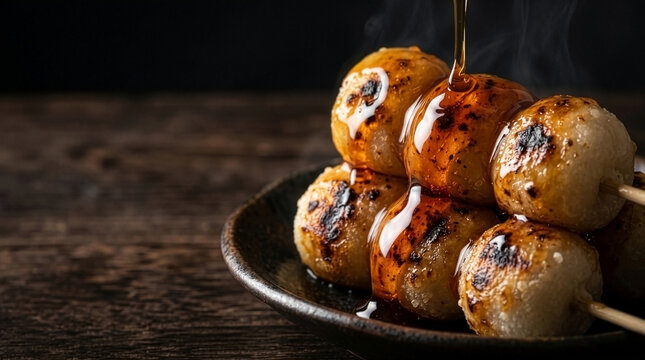 Viral Food Porn: Advertising Macro of Glossy Mitarashi Dango Glaze