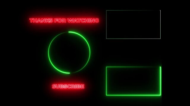 Neon you tube end screen template with animated subscribe button and social media outro overlay youtube