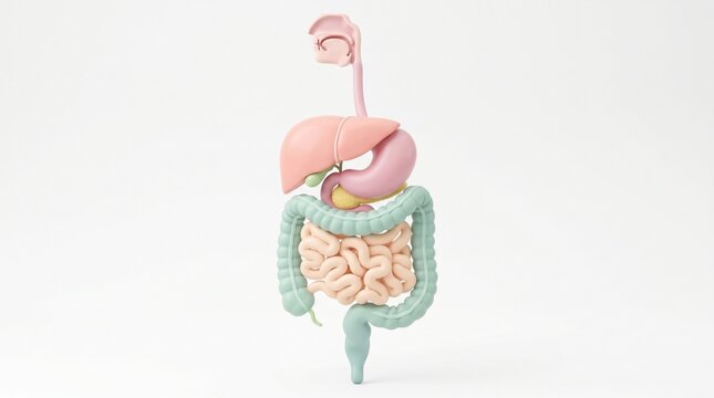 3D Human Digestive System Anatomy Illustration, Medical Healthcare and Gastroenterology Concept