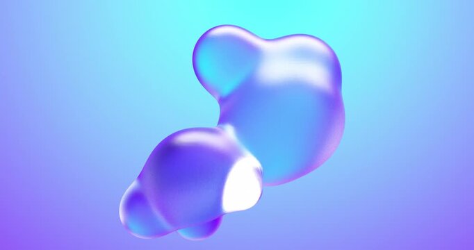 A soft glowing purple and blue liquid blob morphs into smooth organic shapes against a calming pastel gradient background.