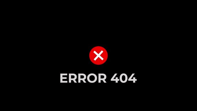 Error 404 page not found animation with red warning on black background, for web development, and ui ux, website error