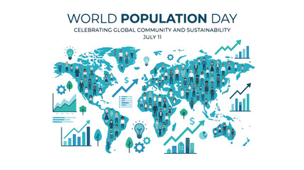 Naklejka premium World Population Day celebrations show diverse global community sustainability on July 11 with people icons