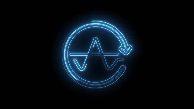 Blue neon abstract circular waveform with arrow loop animation on black background icon