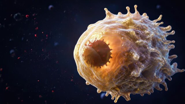 Macrophage immune cell engulfing pathogen microscopic animation