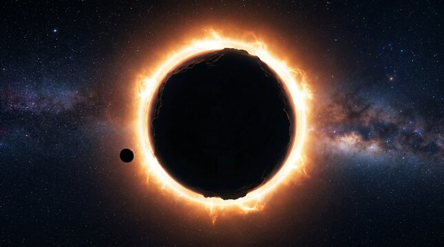 Solar Eclipse with Ring of Fire in Space