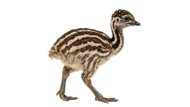 Small wild baby emu bird standing profile isolated on a transparent background wildlife graphic asset