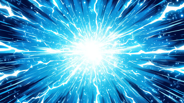  Dynamic anime background with radial speed lines and burst effects. Rays create powerful comic book action scenes with vivid backgrounds and bold energy.