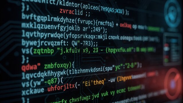 Colorful lines of computer code displayed on a dark screen, highlighting programming syntax and functions.