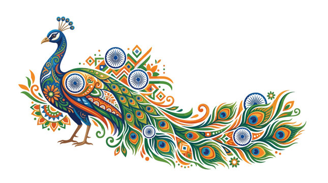 Indian Peacock with Traditional Ornaments and Ashok Chakra