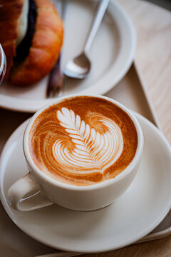 cup of coffee with Latte art in morning.