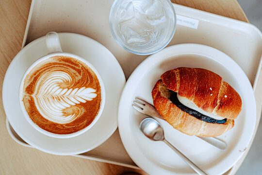 cup of coffee with Latte art in morning.