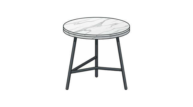 The simple table features of black metal legs and white marble effect marble round top