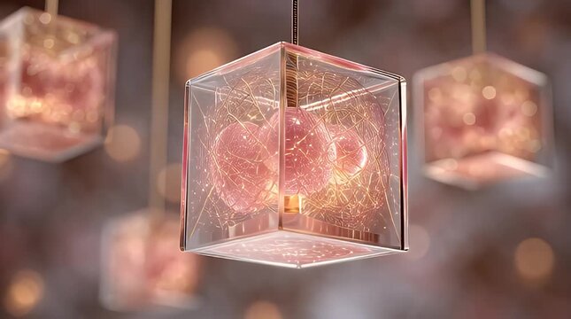 Illuminated Geometric Cube with Heart and Light Effects