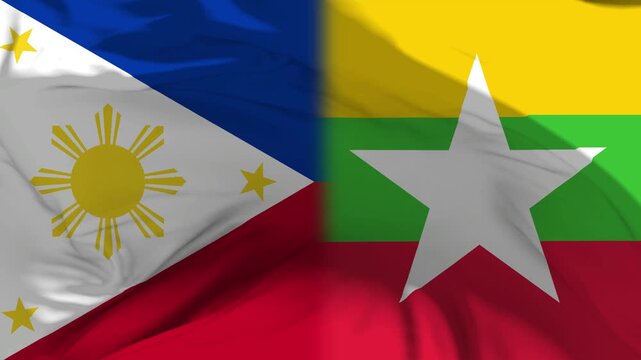 Philippines And Myanmar Flag Waving in Slow Motion Loop Animation