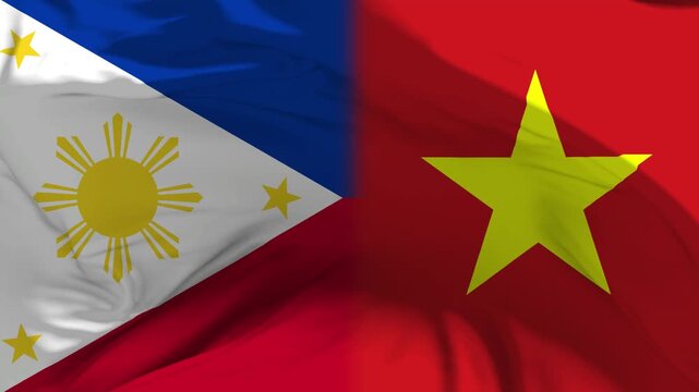 Philippines And Vietnam Flag Waving in Slow Motion Loop Animation