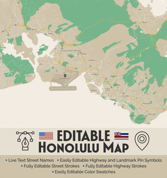 Editable Honolulu, Hawaii Map
