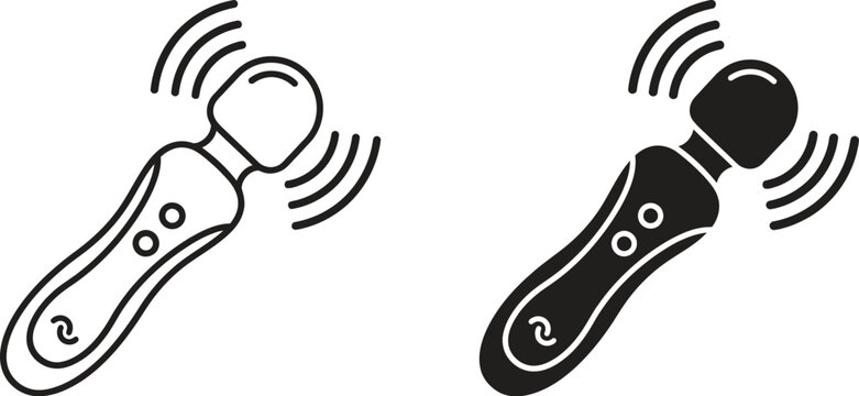 two vibrating massager icons one outline one solid black