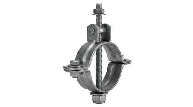Robust split ring pipe hanger with threaded rod connection, designed to hold vertical or horizontal pipes securely in industrial plumbing and mechanical installations

