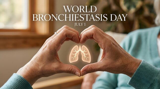 Hands making lung shape for world bronchiectasis day awareness with bronchiectas