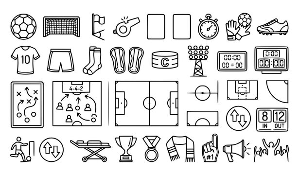 football, soccer, sport, ball, goal, stadium, icons, player, team, match, championship, tournament, training, referee, whistle, jersey, cleats, field, scoreboard, tactics, coach, fan, competition, ath