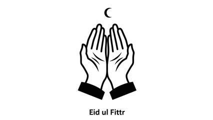 Fototapeta premium Eid ul fitr vector icon featuring hands in prayer with a crescent moon