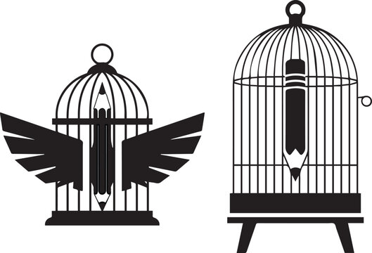 Bird Cage Pencil Concept Illustration Representing Creativity Freedom and Imagination