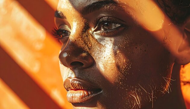 Close-up portrait of a womans face.