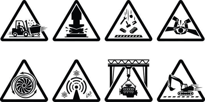 Industrial Hazard Warning Triangle Symbols Collection for Workplace Safety and RiskIndustrial Hazard Warning Triangle Symbols Collection for Workplace Safety and Risk