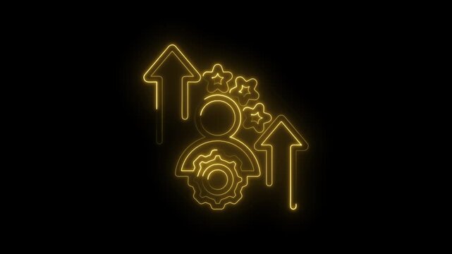 Neon glowing icon representing career growth success and achievement with upward arrows and stars